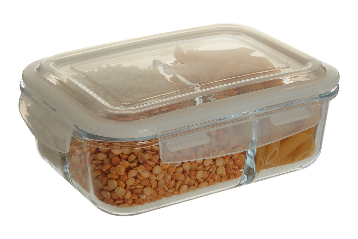 3 Section Rectangular Glass Container with Lid 1520 Ml