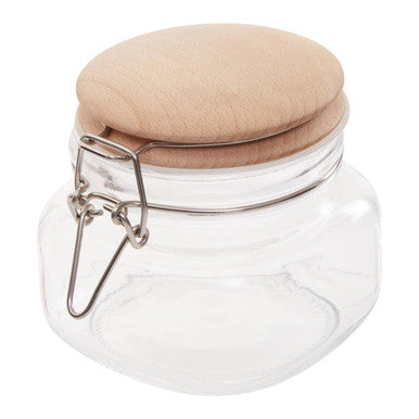 Square 500Ml Glass Jar With Wooden Lid
