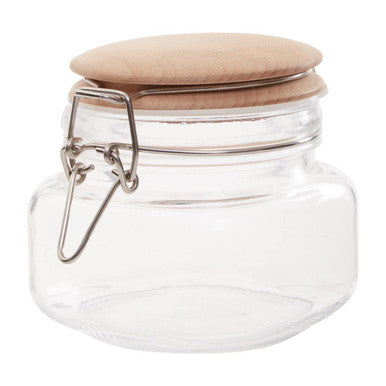 Square 500Ml Glass Jar With Wooden Lid