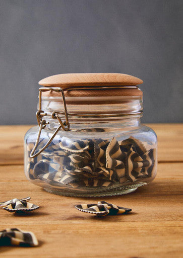 Square 500Ml Glass Jar With Wooden Lid