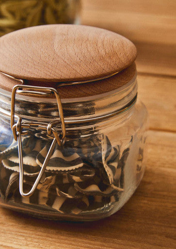 Square 500Ml Glass Jar With Wooden Lid