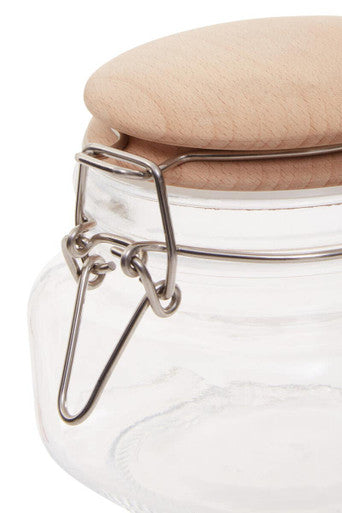Square 500Ml Glass Jar With Wooden Lid