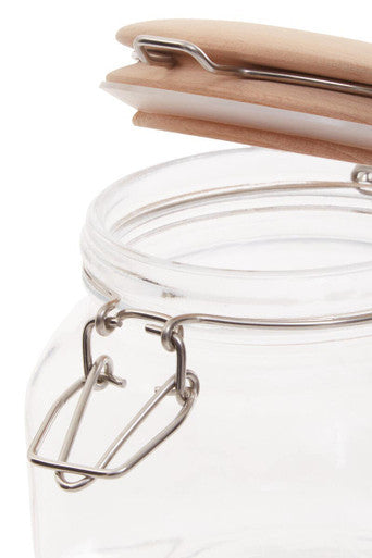 Square 500Ml Glass Jar With Wooden Lid