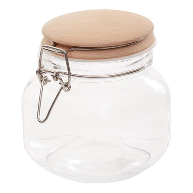 Square 800Ml Glass Jar With Wooden Lid