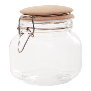 Square 800Ml Glass Jar With Wooden Lid