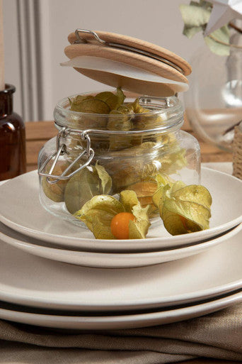 Square 800Ml Glass Jar With Wooden Lid