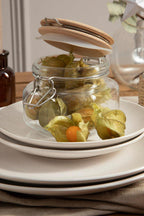 Square 800Ml Glass Jar With Wooden Lid