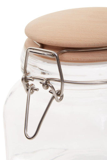 Square 800Ml Glass Jar With Wooden Lid