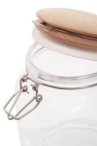 Square 1050Ml Glass Jar With Wooden Lid