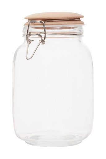 Square 1550Ml Glass Jar With Wooden Lid