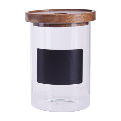 Glass Storage Jar with Acacia Lid and Chalkboard 950ml