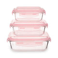 Set of 3 Rectangular Glass Containers with Pink Lids