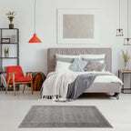 Modern Grey Geometric Border Rug
