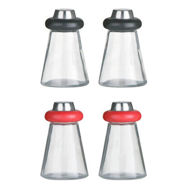 Red Plastic/Glass Salt and Pepper Shakers