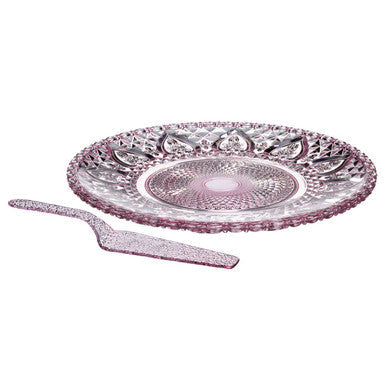 Pink Glass Cake Plate and Slice