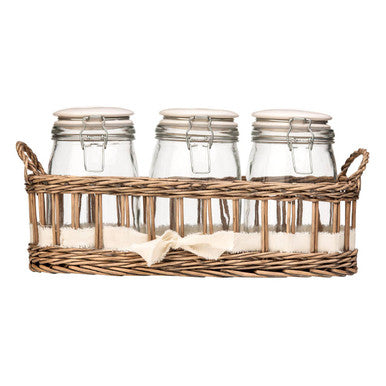Set of 3 Glass Jars in a Basket