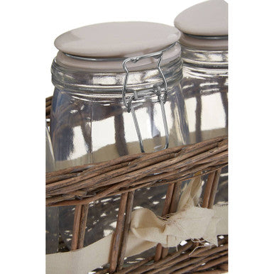 Set of 3 Glass Jars in a Basket