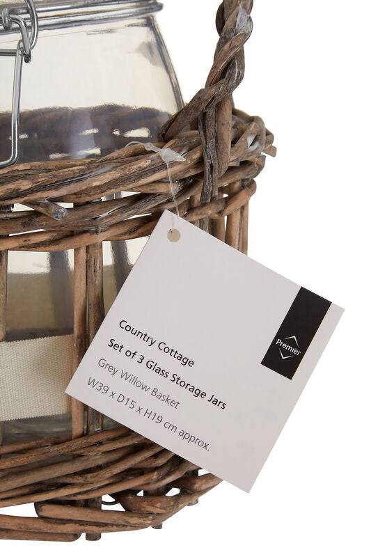 Set of 3 Glass Jars in a Basket