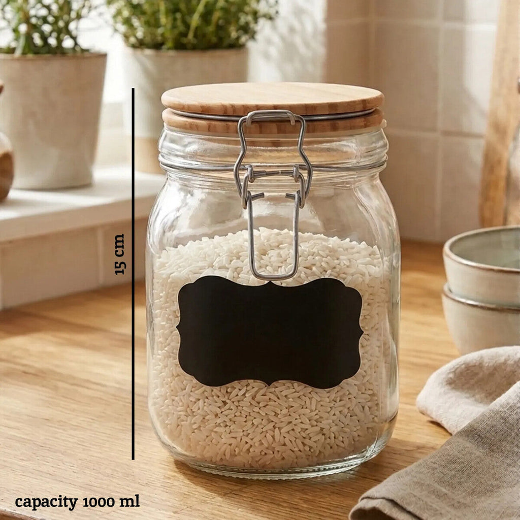 Glass Storage Jar with Wooden Lid 1000ml