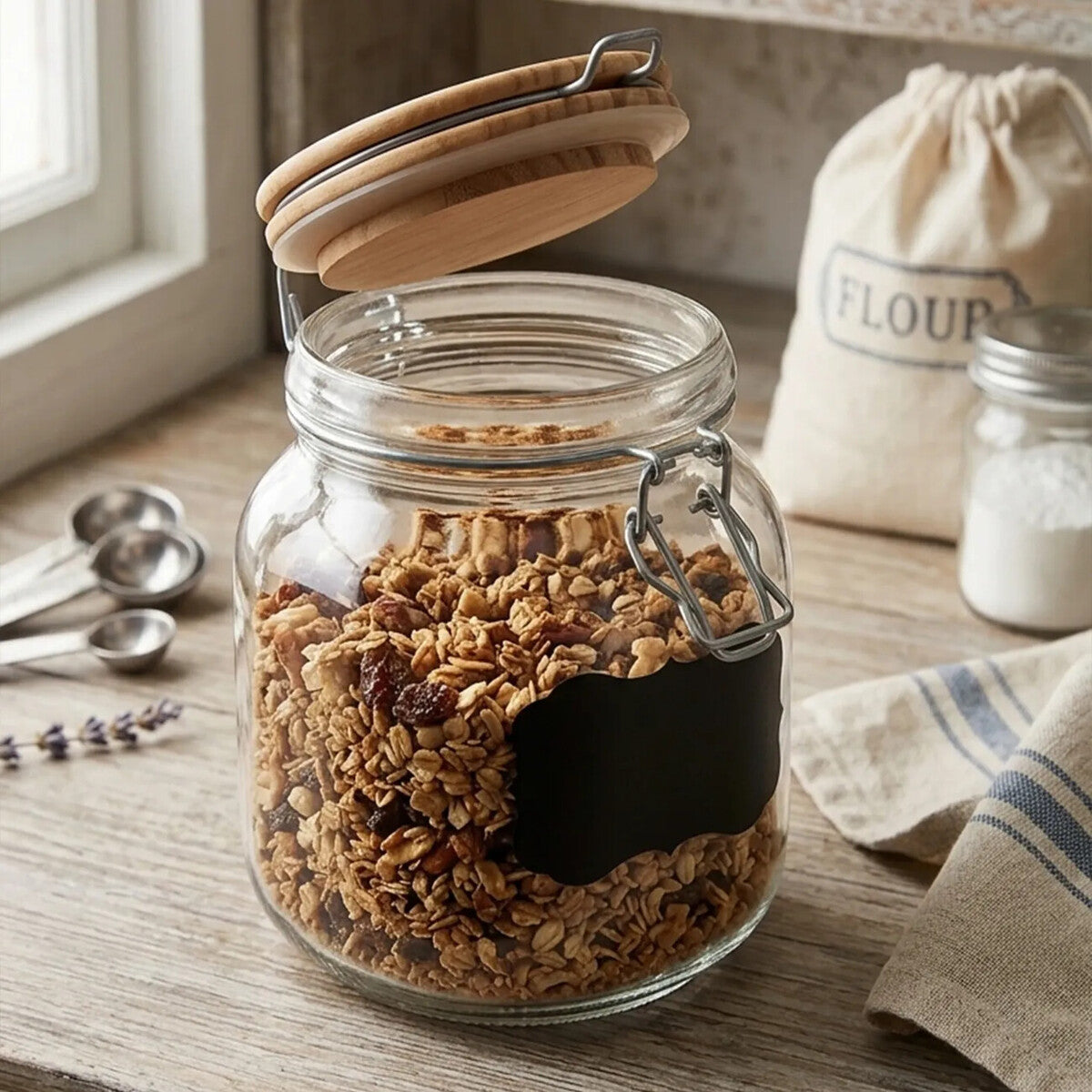 Glass Storage Jar with Wooden Lid 1000ml
