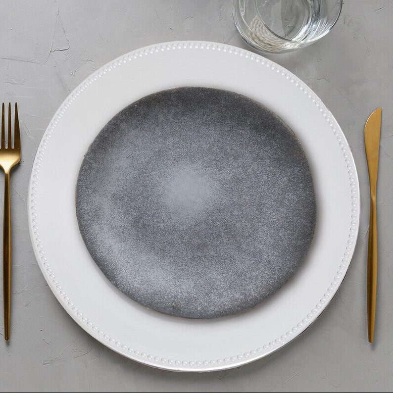 Silver Charger Plate with Dotted Rim