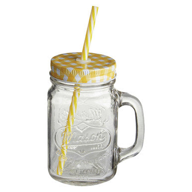 Embossed Mason with Yellow Lid | Square Jar Mug