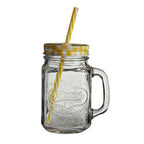 Embossed Mason with Yellow Lid | Square Jar Mug