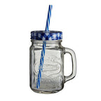 Embossed Mason with Blue Gingham Lid | Square Jar Mug