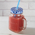 Embossed Mason with Blue Gingham Lid | Square Jar Mug