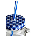 Embossed Mason with Blue Gingham Lid | Square Jar Mug