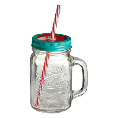 Embossed Mason with Watermelon Lid | Square Jar Mug