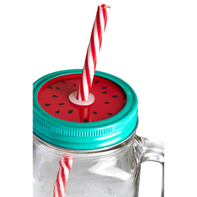 Embossed Mason with Watermelon Lid | Square Jar Mug