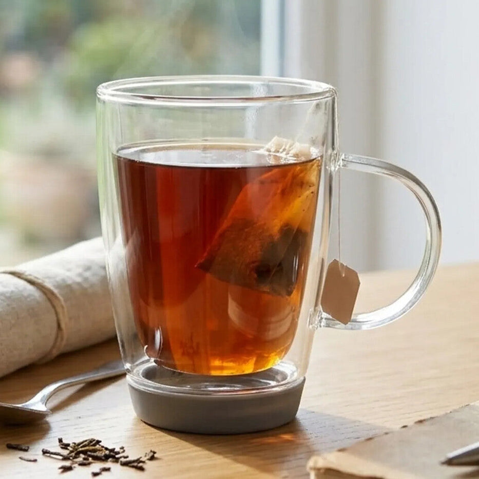 Clear Glass 350ml Mug with Grey Silicone Base