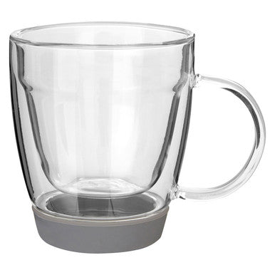 Clear Glass 220ml Mug with Grey Silicone Base