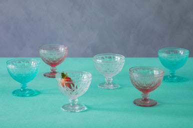Set of Two Pink Glass Sundae Dishes