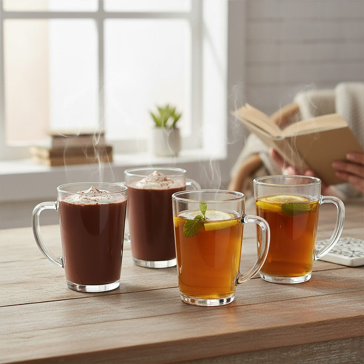 Clear Tall Glass Mugs Set of 4
