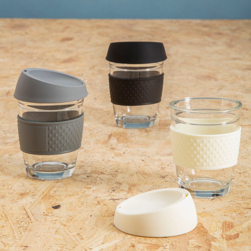 Glass Mug with Grey Silicone Band Lid