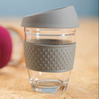 Glass Mug with Grey Silicone Band Lid