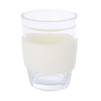 Glass Mug with Cream Silicone Band Lid
