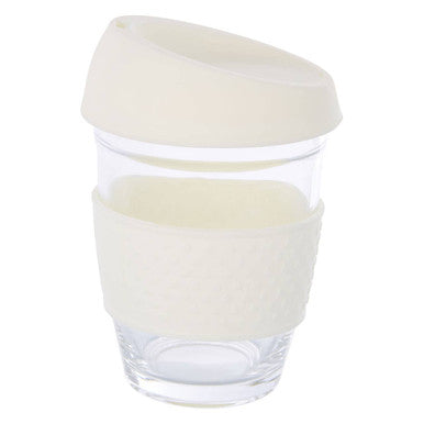 Glass Mug with Cream Silicone Band Lid