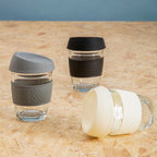 Glass Mug with Cream Silicone Band Lid