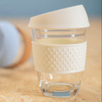Glass Mug with Cream Silicone Band Lid