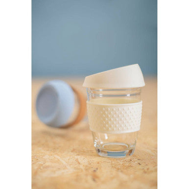 Glass Mug with Cream Silicone Band Lid