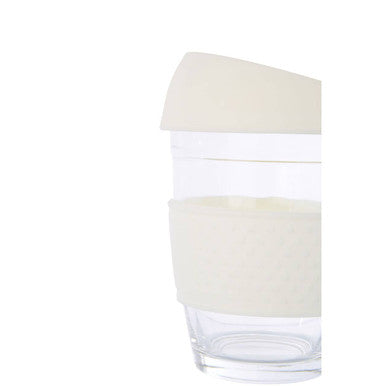 Glass Mug with Cream Silicone Band Lid