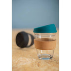Glass Mug with Dark Green Silicone Lid