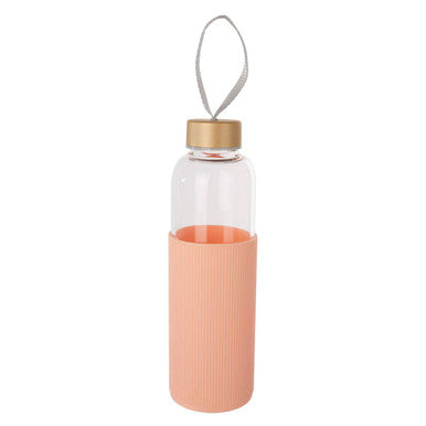 Glass Bottle with Peach Pink Silicone Sleeve