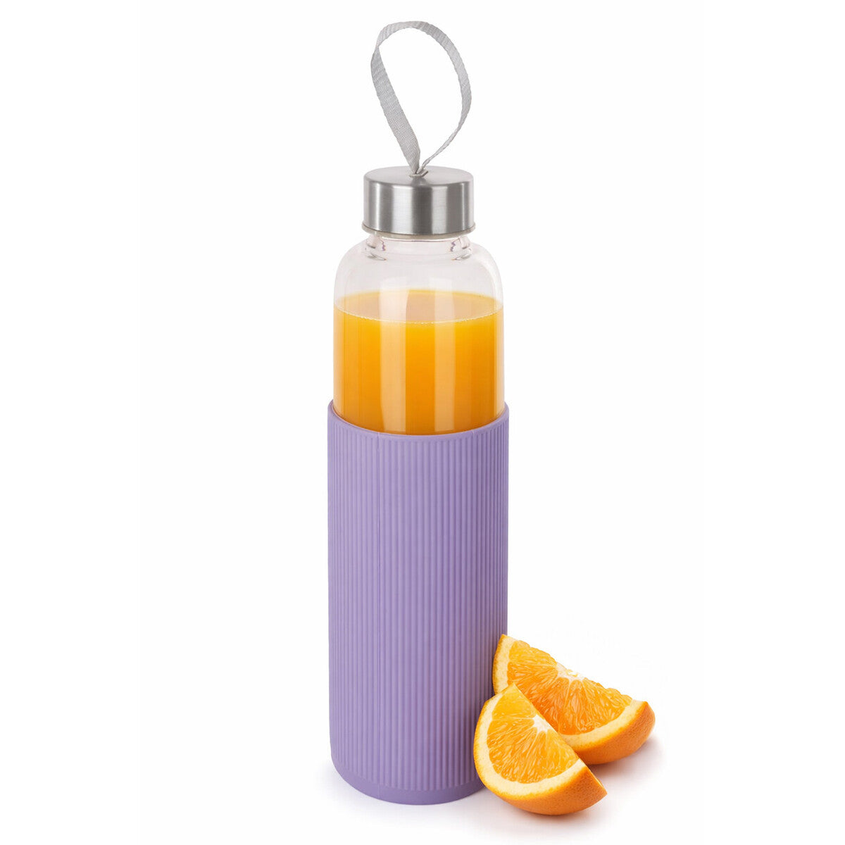 Glass Bottle with Purple Silicone Sleeve
