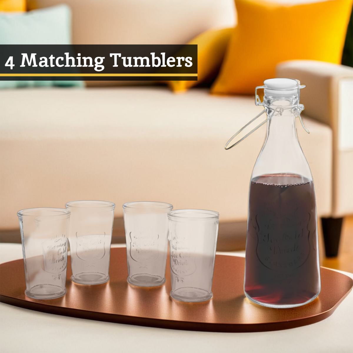 Embossed Glass Bottle Set with Four Glasses