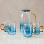 Glass Ombre Blue Pitcher and Cup Set