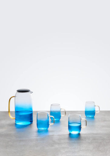 Glass Ombre Blue Pitcher and Cup Set